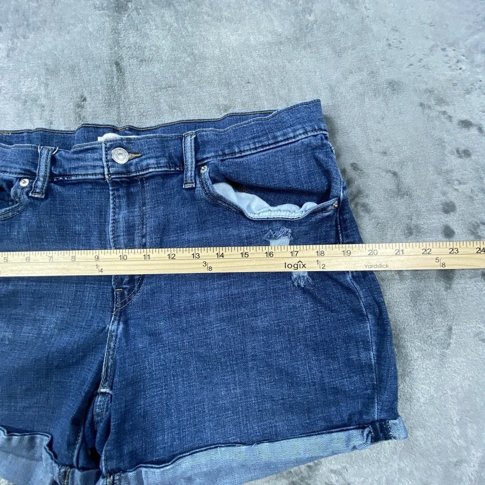 Levi's Mid Length Shorts Womens 33 Blue Zip Fly Whiskers Denim Cuffed Distressed